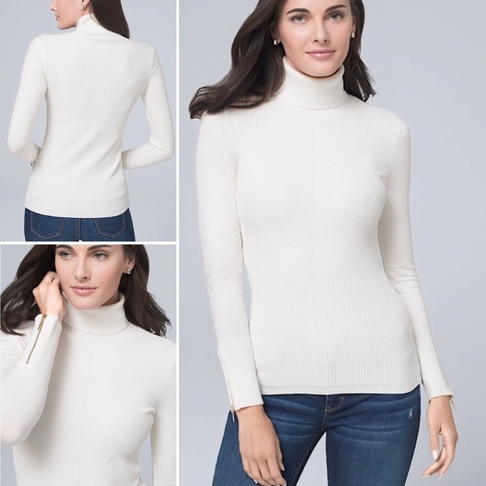 Black House White Market zip cuff turtlneck Sweater XS white fine knit slim fit